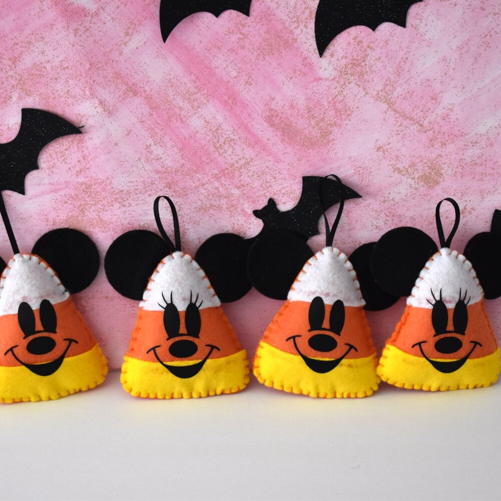 Halloween Mickey & Minnie mouse felt candy corn ornaments